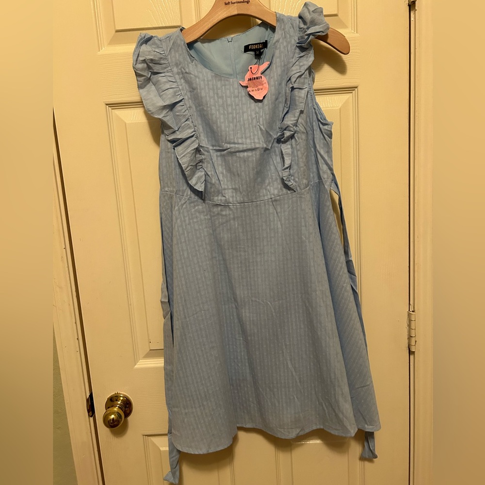 Firkal Blue Short Sleeve Ruffle Dress